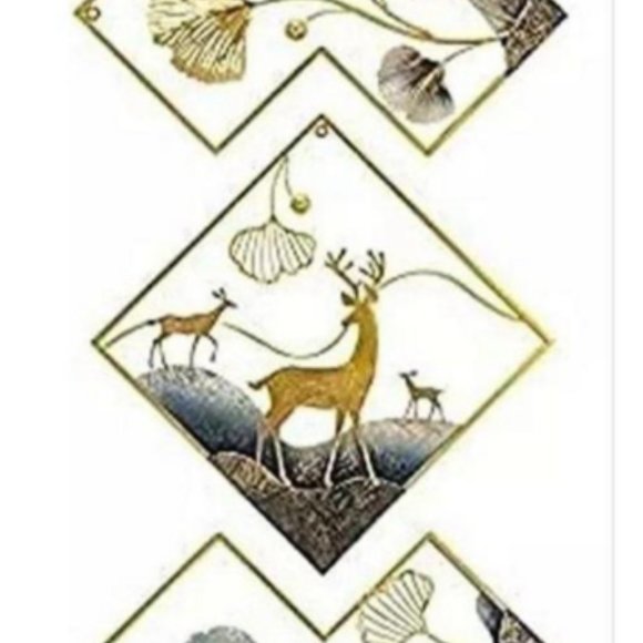 metal  3D wall attest of 3 golden ginkgo leaves with deer wall - Picture 1 of 3